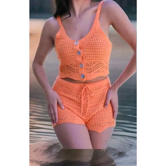 Jolie & Joy Knit Crochet Tank Top and Short Set Swim Cover Stripe Size 1X - Picture 1 of 13